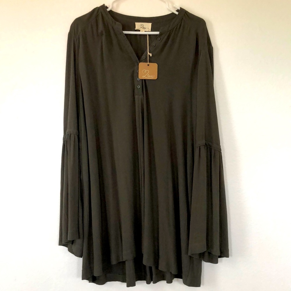 Forest Green Bell Sleeve Tunic Dress